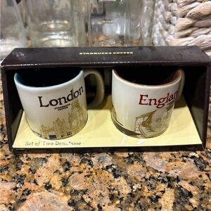 Starbucks Cream Demitasse Mug Set with Blue & Brown Interiors